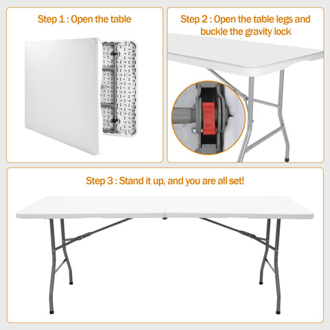 Side view of Lakhow 6ft table with sturdy steel legs.