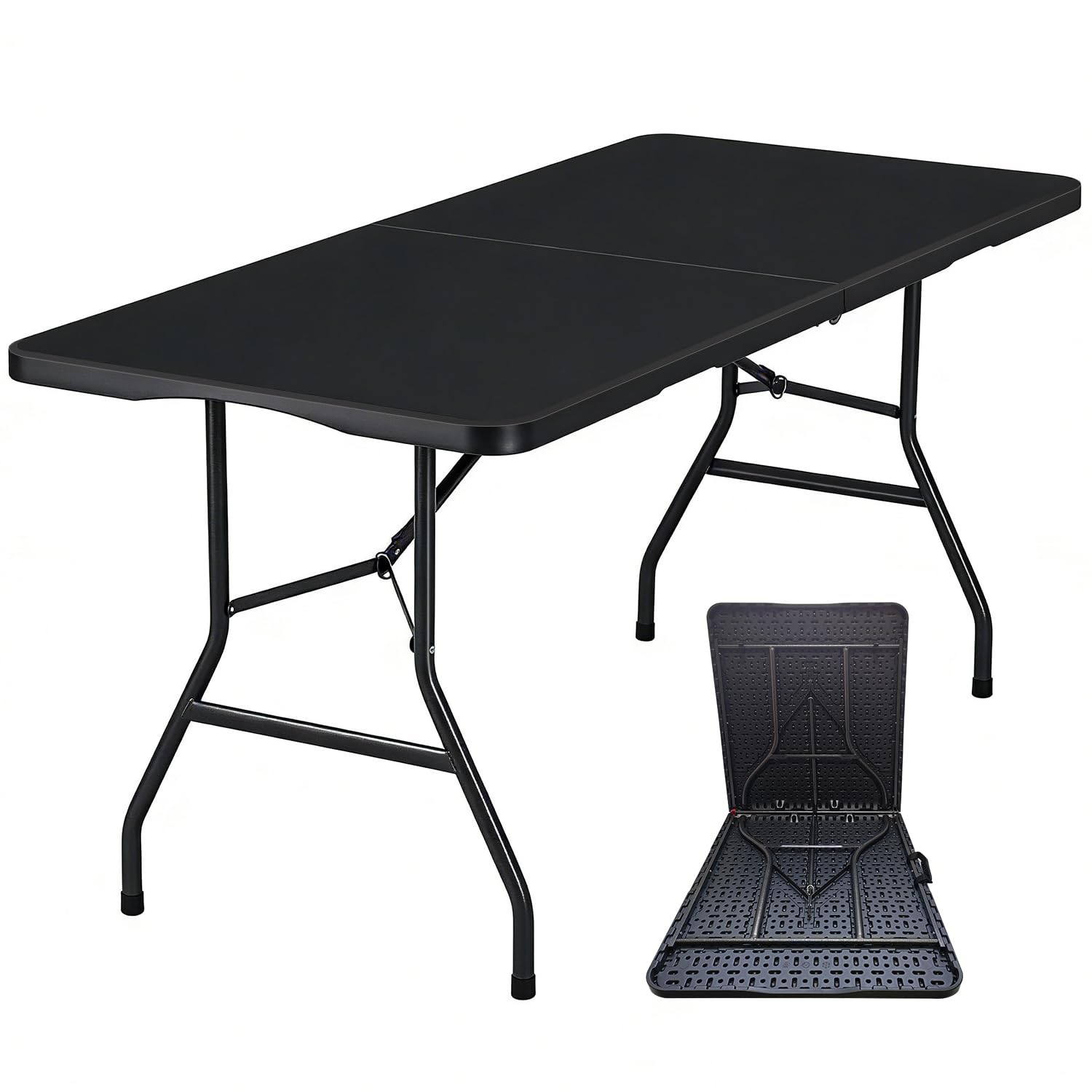 Lakhow 6ft folding table top view shows spacious waterproof HDPE surface for events