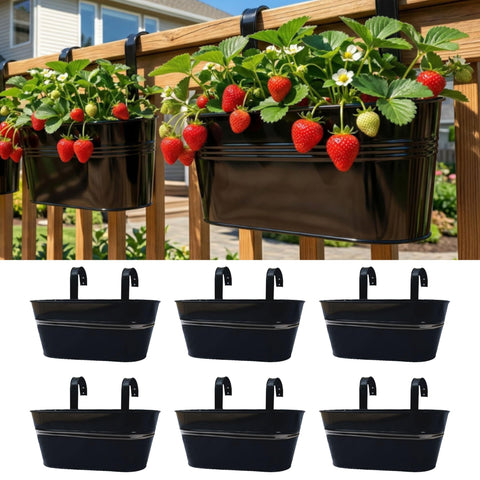 LáLáGreen rail planter 6-pack on sturdy black metal for balcony gardening
