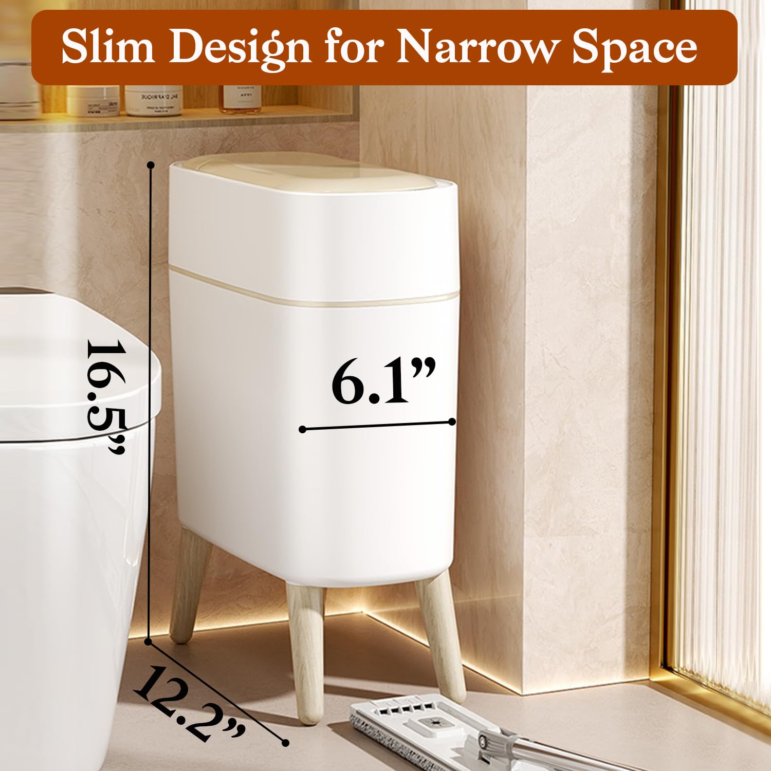LALASTAR compact trash can fits narrow spaces in bathroom