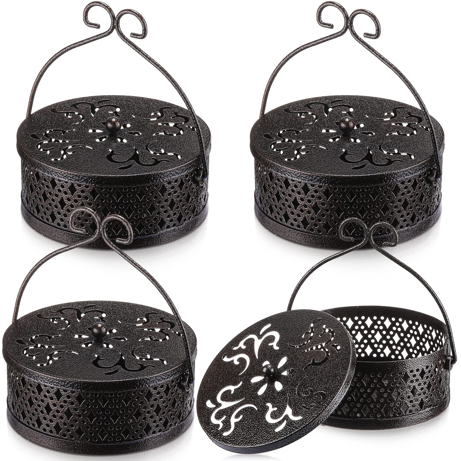 Lallisa bronze round coil holder with hanging handle for easy placement.