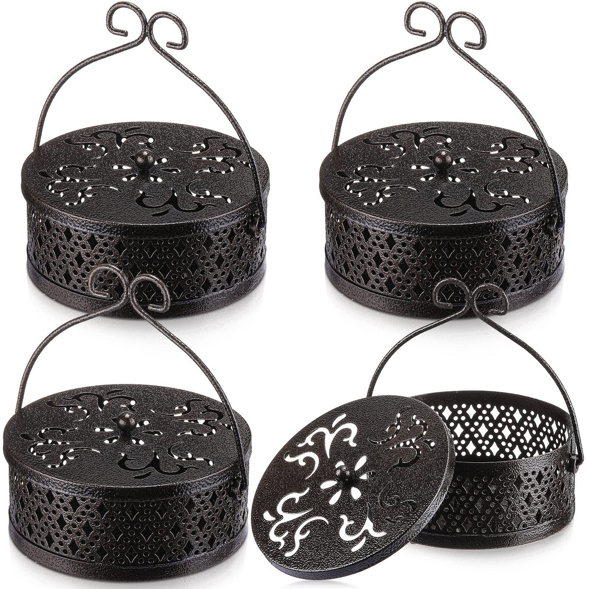Lallisa bronze round coil holder with hanging handle for easy placement.