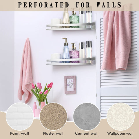 Lallisa silver finish shelves mounted in bathroom or kitchen.