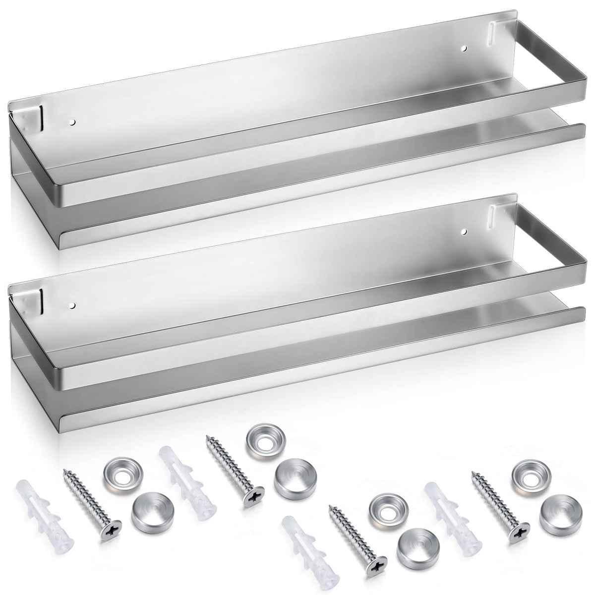 Lallisa two-piece stainless steel shelves package for easy bathroom organization.