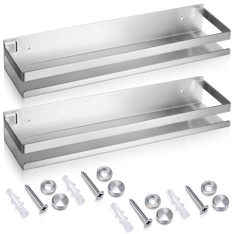 Lallisa two-piece stainless steel shelves package for easy bathroom organization.