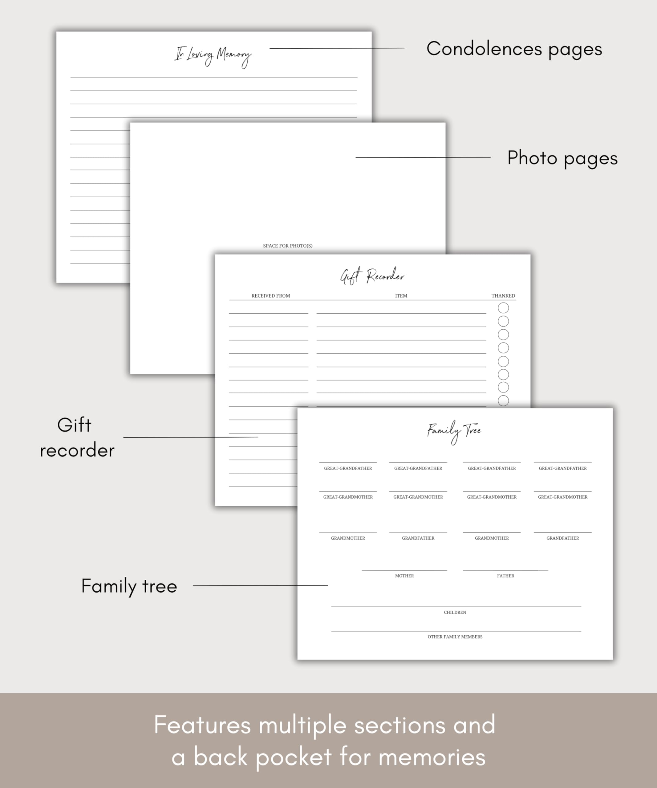 Lamare photo space memorial book to accompany guest memories