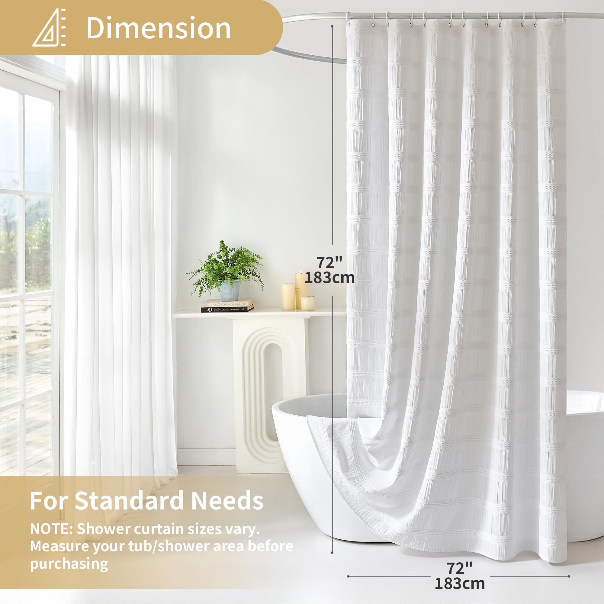 Lameirose white shower curtain helps reduce water splashes for tidy baths