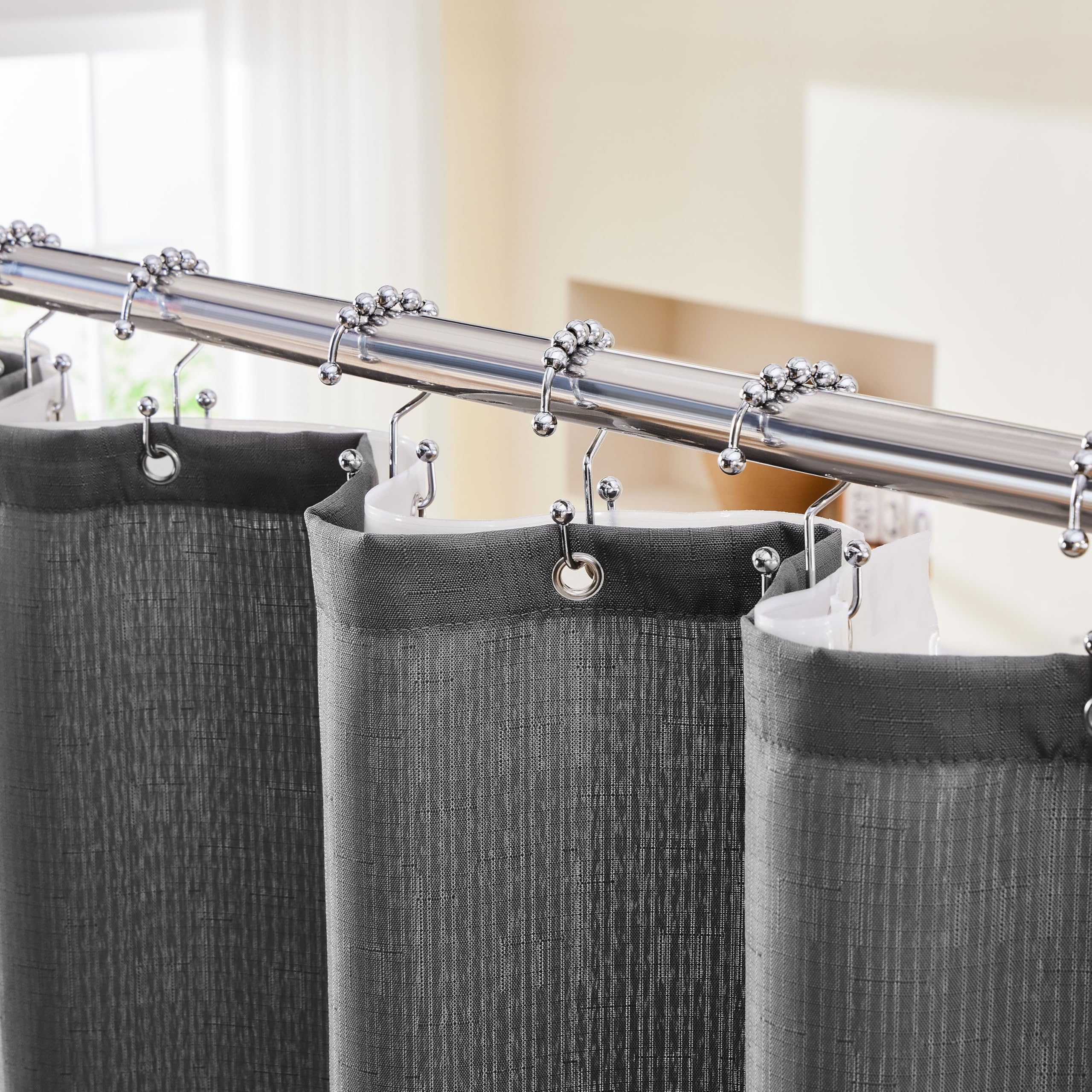 Lameirose grey shower curtain fabric close-up, durable and stylish.