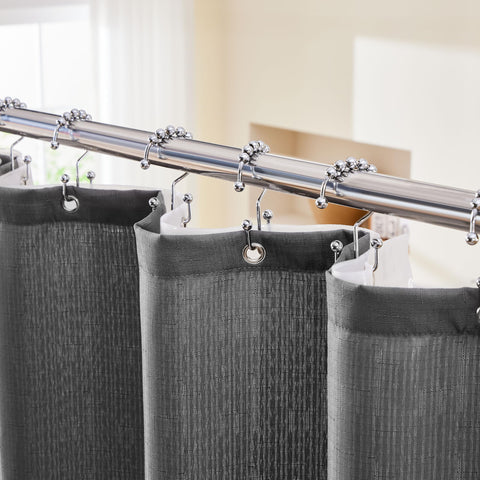 Lameirose grey shower curtain fabric close-up, durable and stylish.