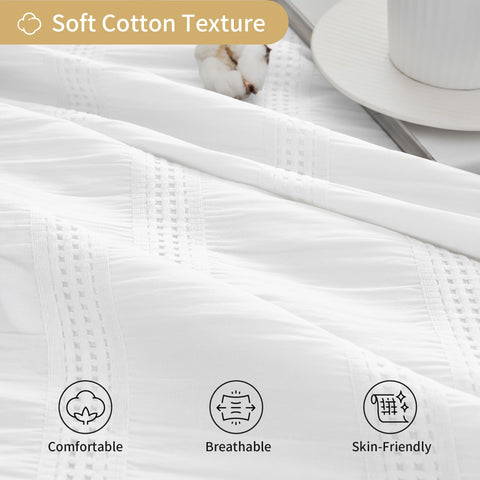 Lameirose white curtain features soft ruffles for a romantic, airy shower space