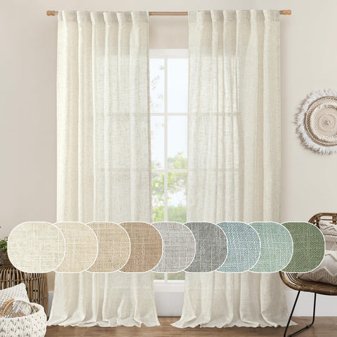 LAMIT 108 inch cream ivory linen curtains, full pair for large windows and natural light diffusion.