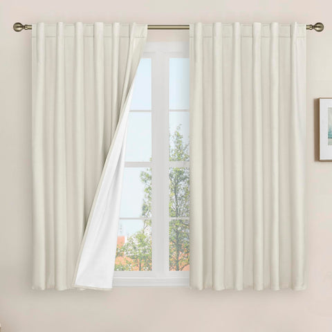 LAMIT linen blackout curtains pair shown for ivory bedroom privacy and light control