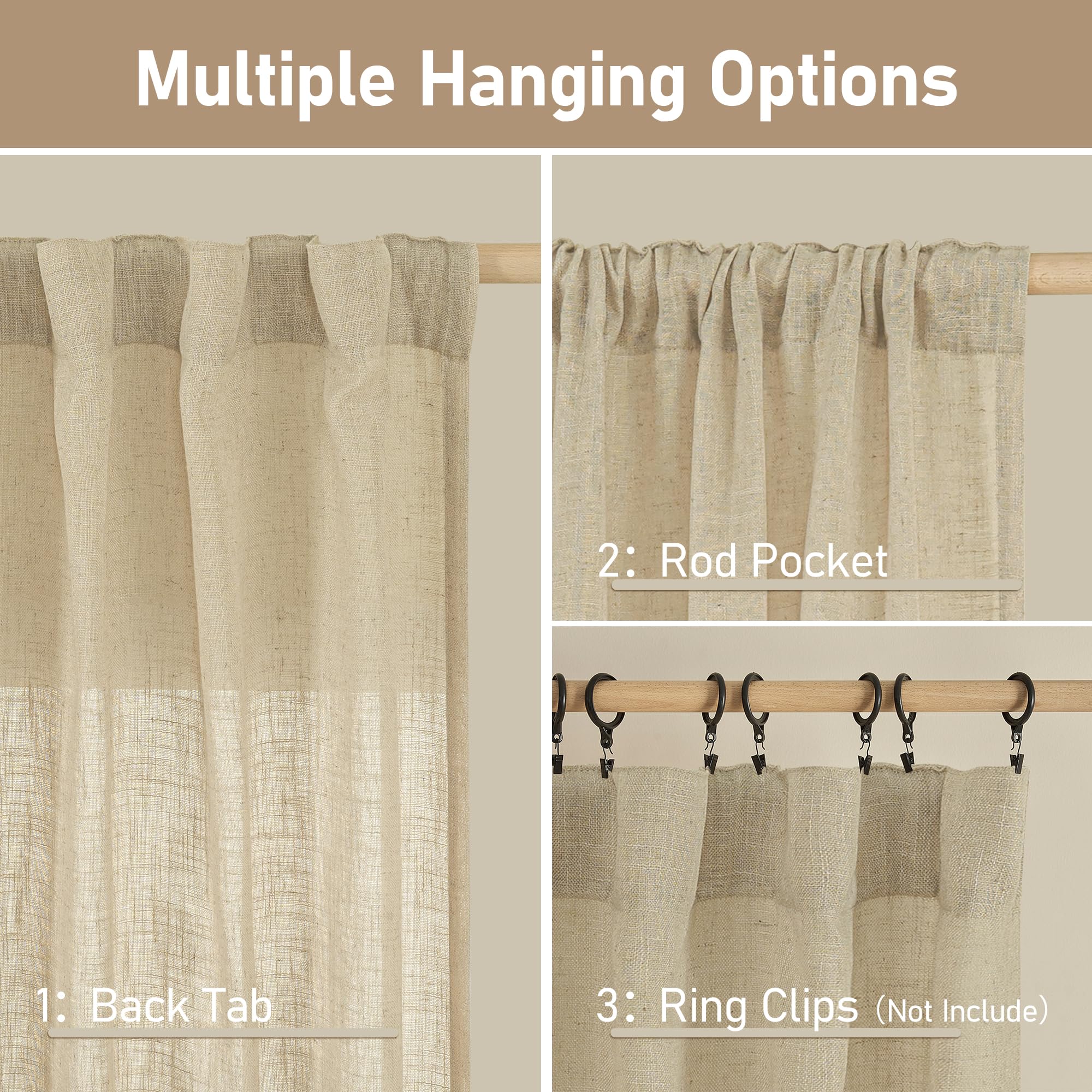 LAMIT back-tab drapes close-up texture adds a natural, boho-modern look.