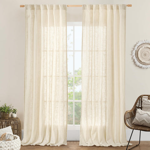 LAMIT beige linen curtains front view showing soft light diffusion
