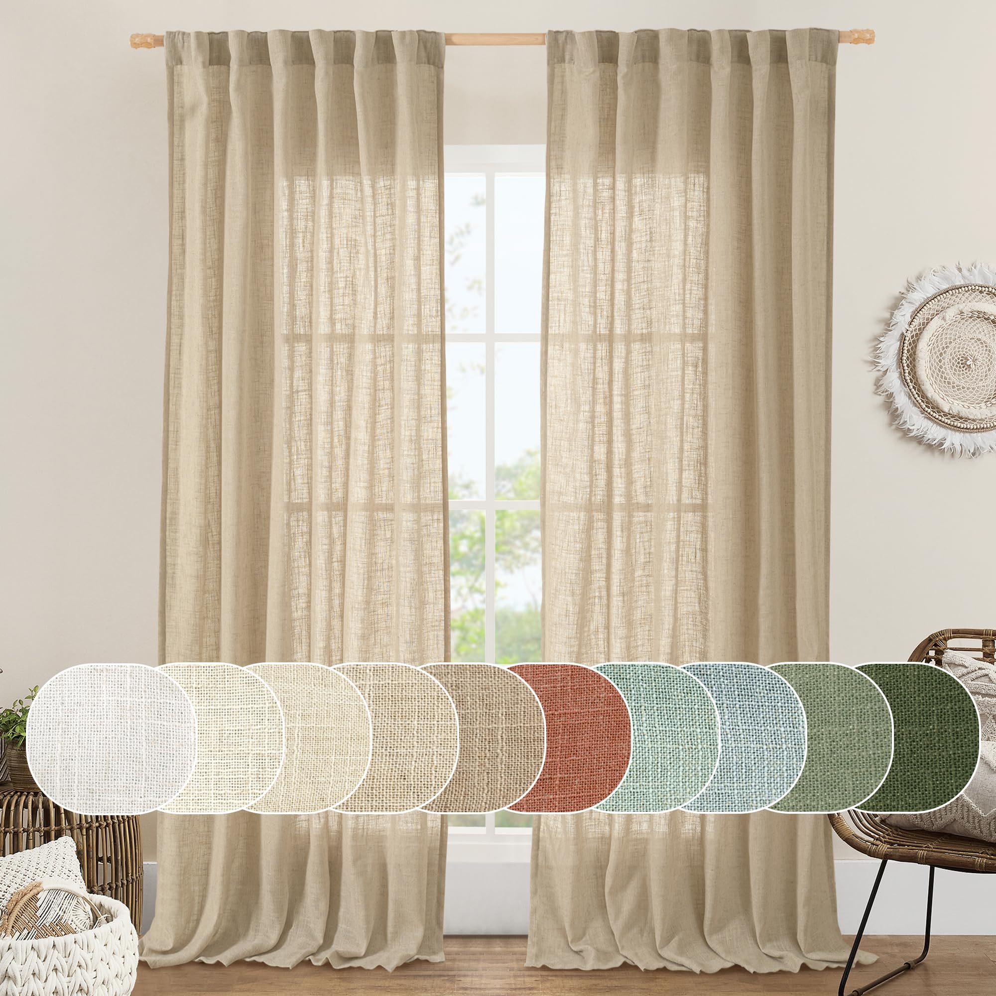 LAMIT brown linen curtains with back tab and rod pocket for easy mounting and full coverage.