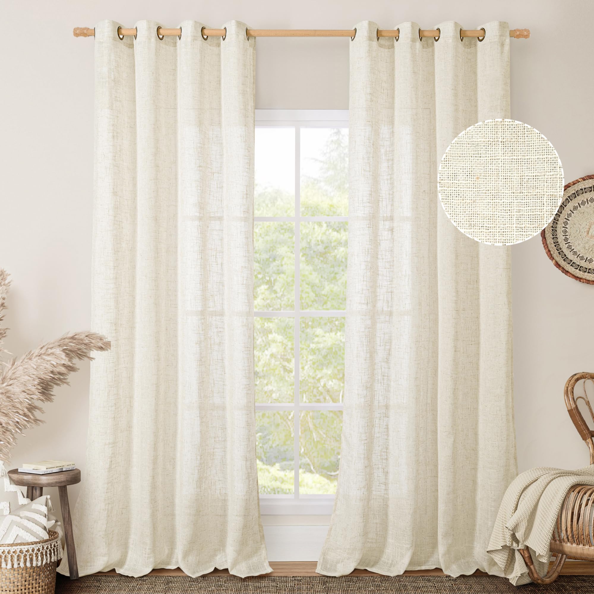LAMIT cream linen curtains 90 inches long with soft light filtering