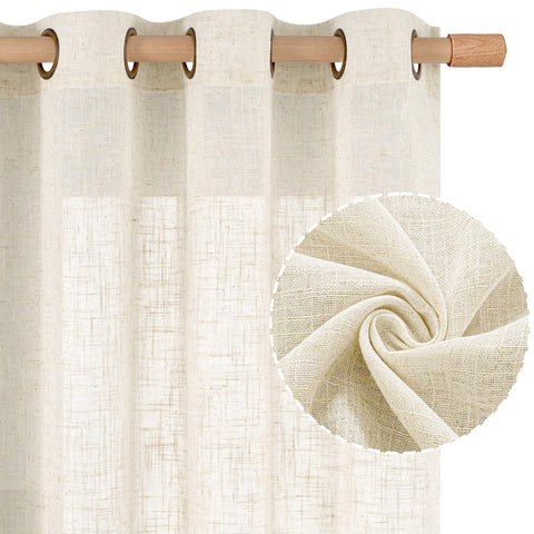 LAMIT Cream Ivory linen curtains 2-panel pack ready to install