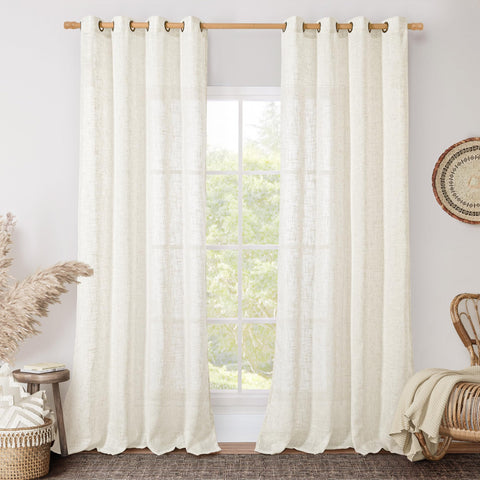 LAMIT cream linen curtains, two panels, 52x84 inches, diffuse natural light.