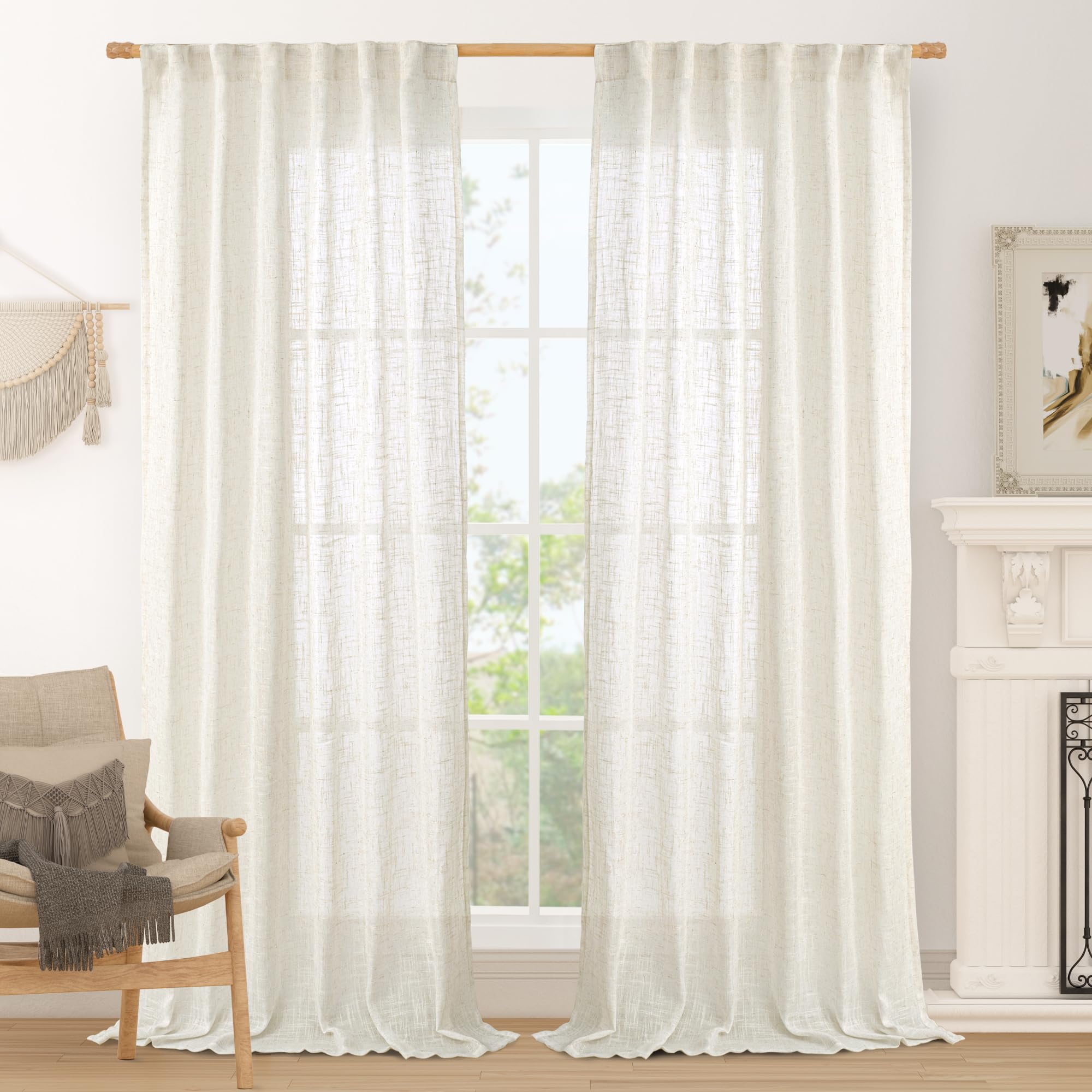 LAMIT Cream Linen Curtains 52x90 set 2, soft light diffusion for cozy living spaces.