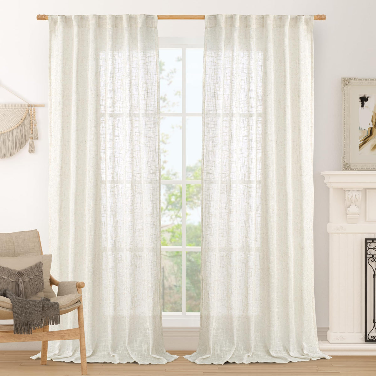 LAMIT Cream Linen Curtains 52x90 set 2, soft light diffusion for cozy living spaces.