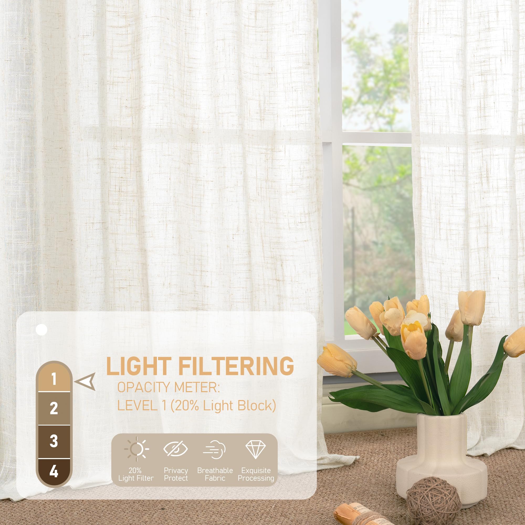 LAMIT back-tab design offers durable hanging and elegant drape.