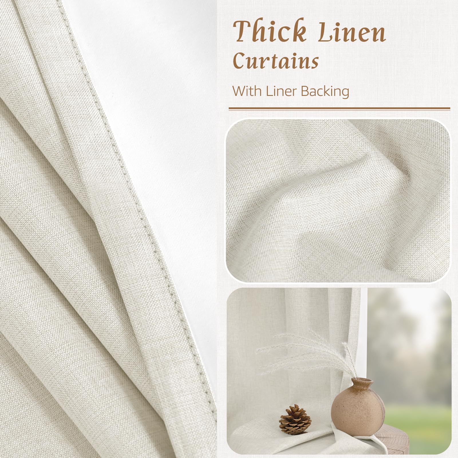LAMIT farmhouse-style curtains match rustic decor with natural linen texture.