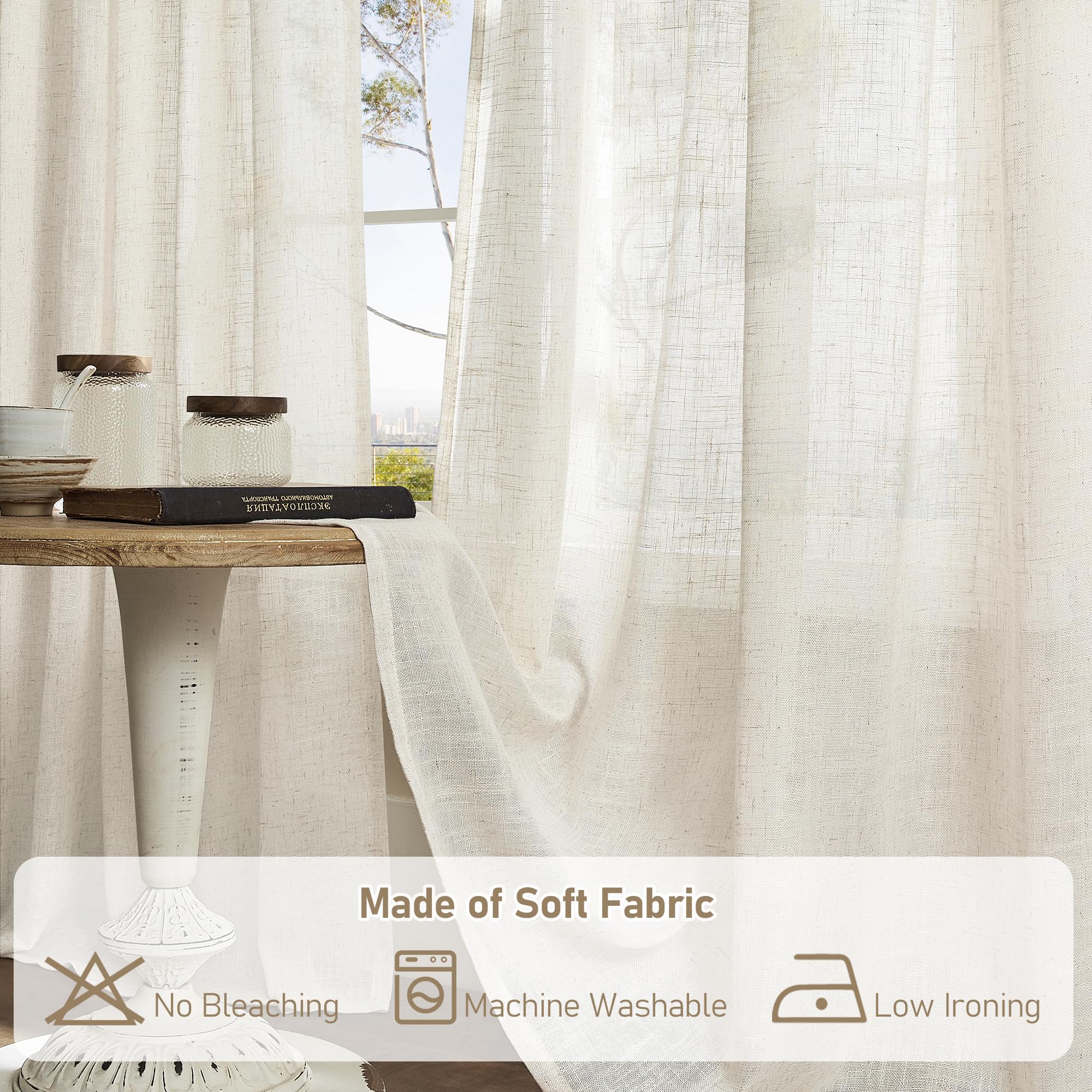 LAMIT Ivory linen curtains in living room create a calm, inviting ambience.