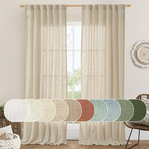 LAMIT light-filtering linen curtains 84in setup create a soft, inviting living room glow.