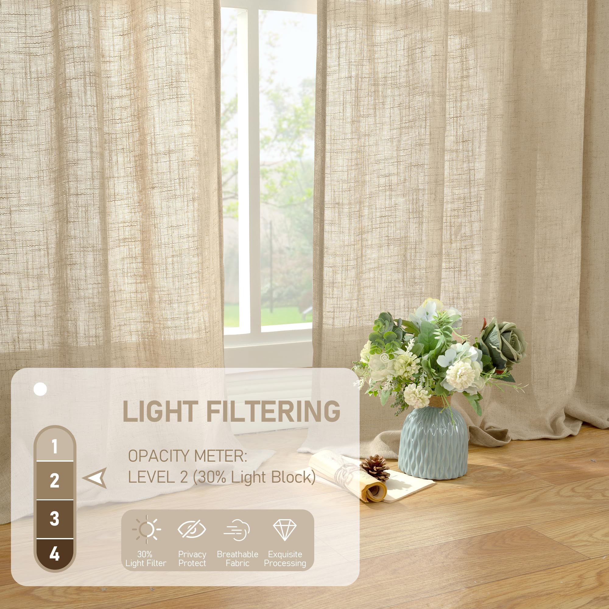 LAMIT linen blend curtains provide privacy with hazy shadows from indoors.