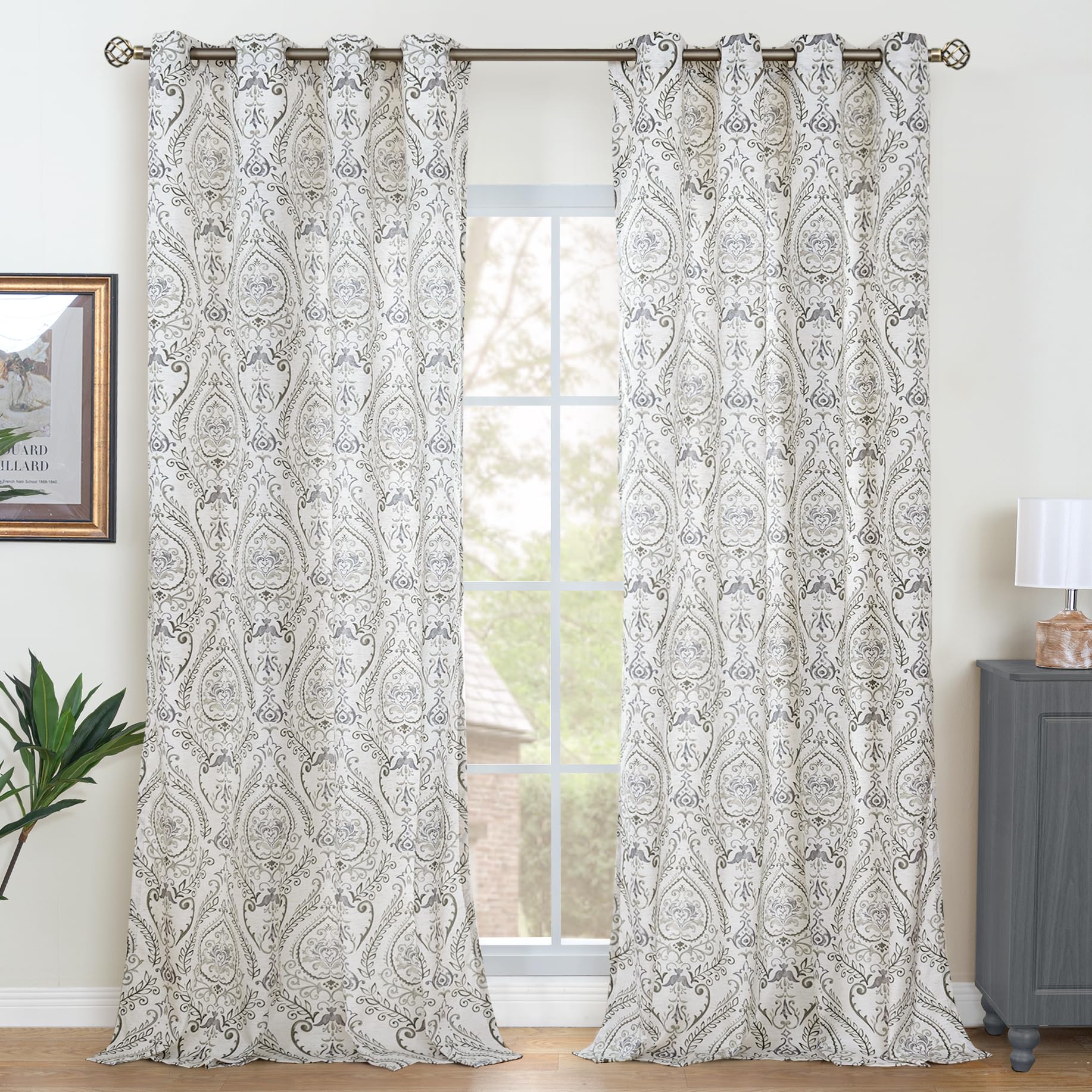 LAMIT linen curtains damask pattern detail adds Boho charm.