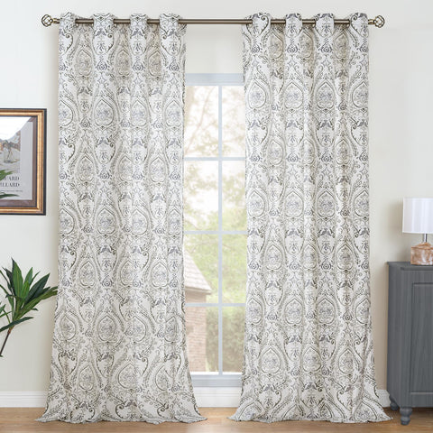 LAMIT linen curtains damask pattern detail adds Boho charm.
