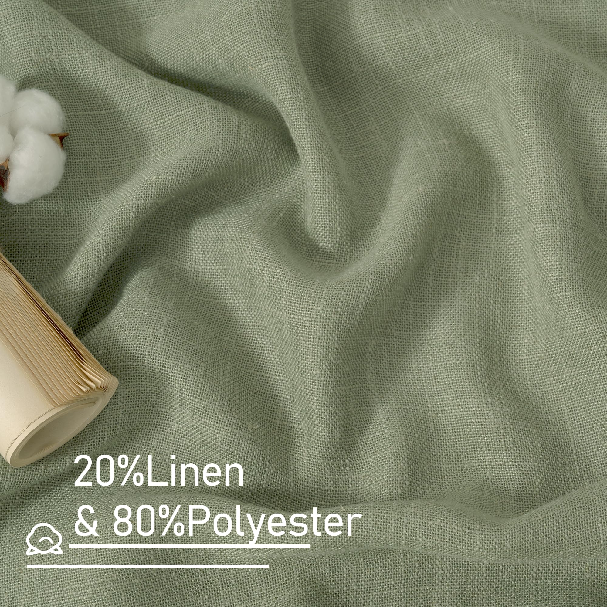 LAMIT Sage Green Linen Curtains 2-panel back tab and rod pocket hanging options
