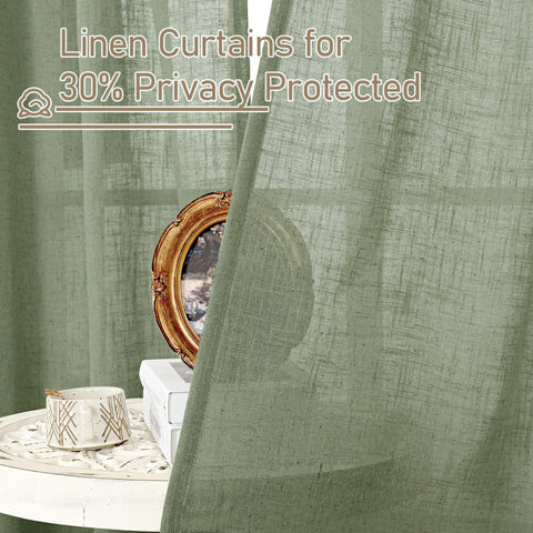 LAMIT sage green linen curtains in a bedroom setting for ambient privacy