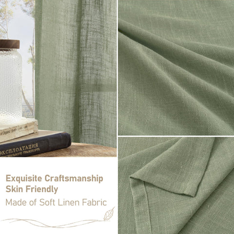 LAMIT sage green linen curtains in living room setup with decorative style