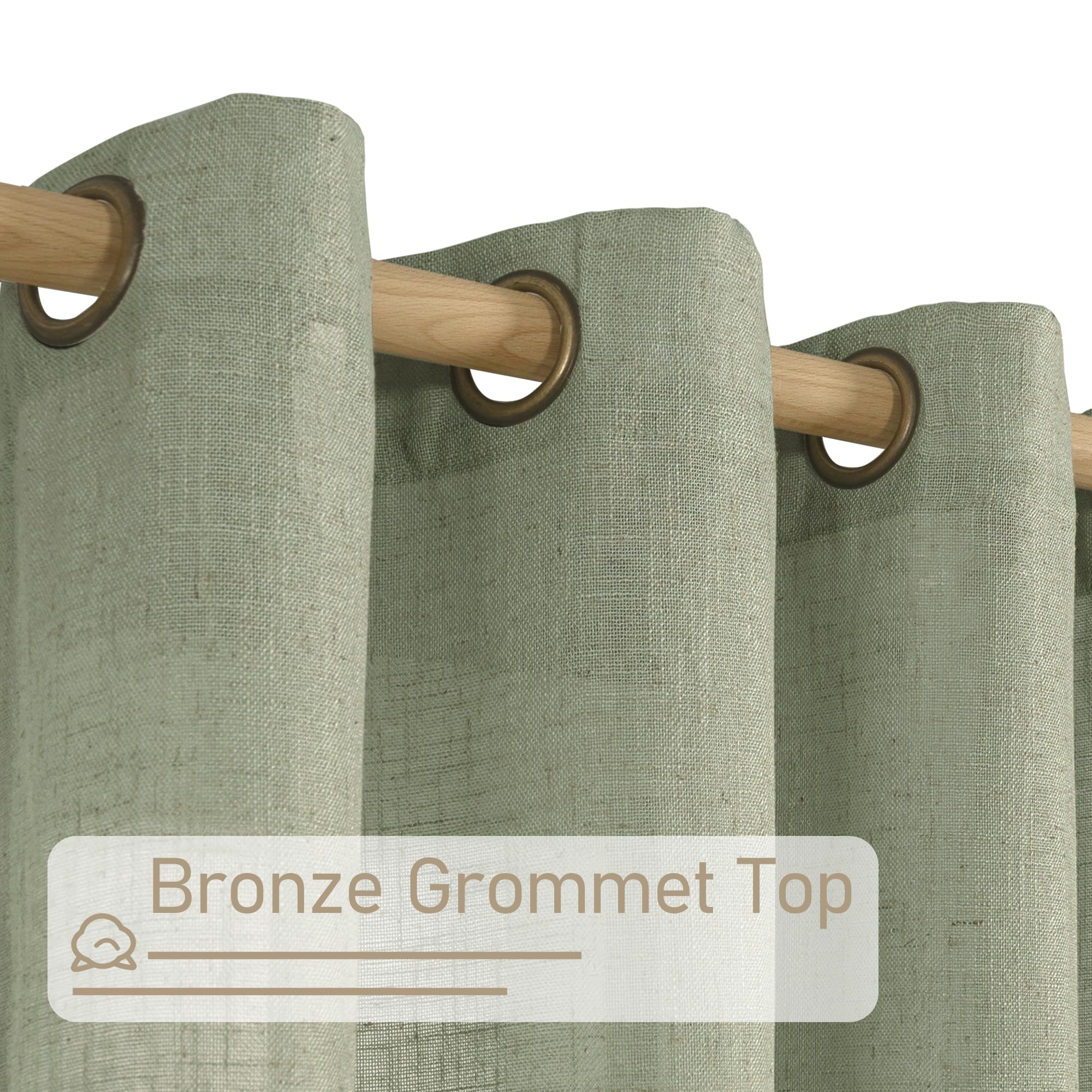 LAMIT Sage Green linen curtains with soft-light diffusion for airy living spaces.