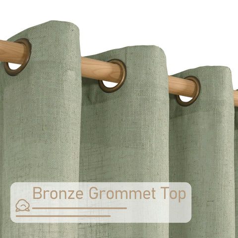LAMIT Sage Green linen curtains with soft-light diffusion for airy living spaces.