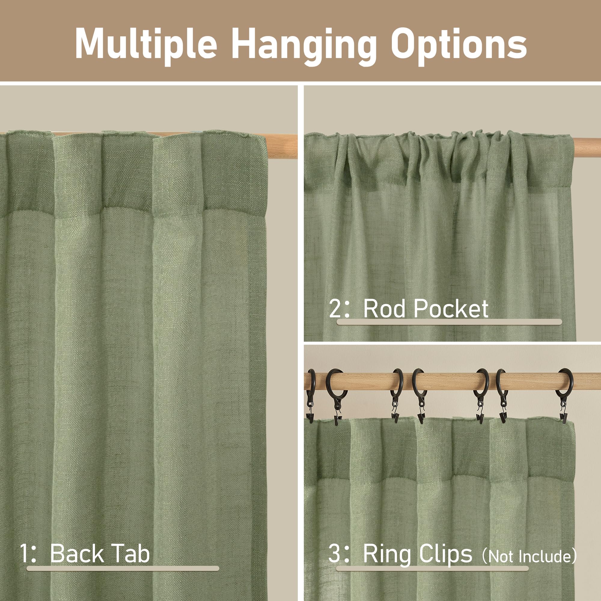 LAMIT sage green linen curtains close-up shows natural textured weave