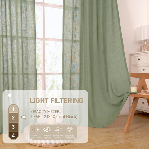 LAMIT Sage Green linen curtains, textured surface add character to any room.