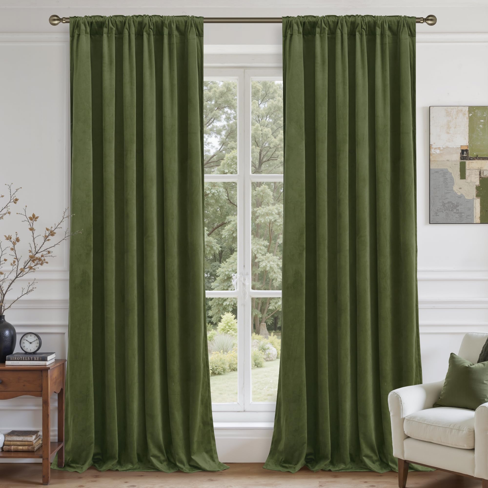 LAMIT Sage Green Velvet Curtains back-tab setup enables easy hanging