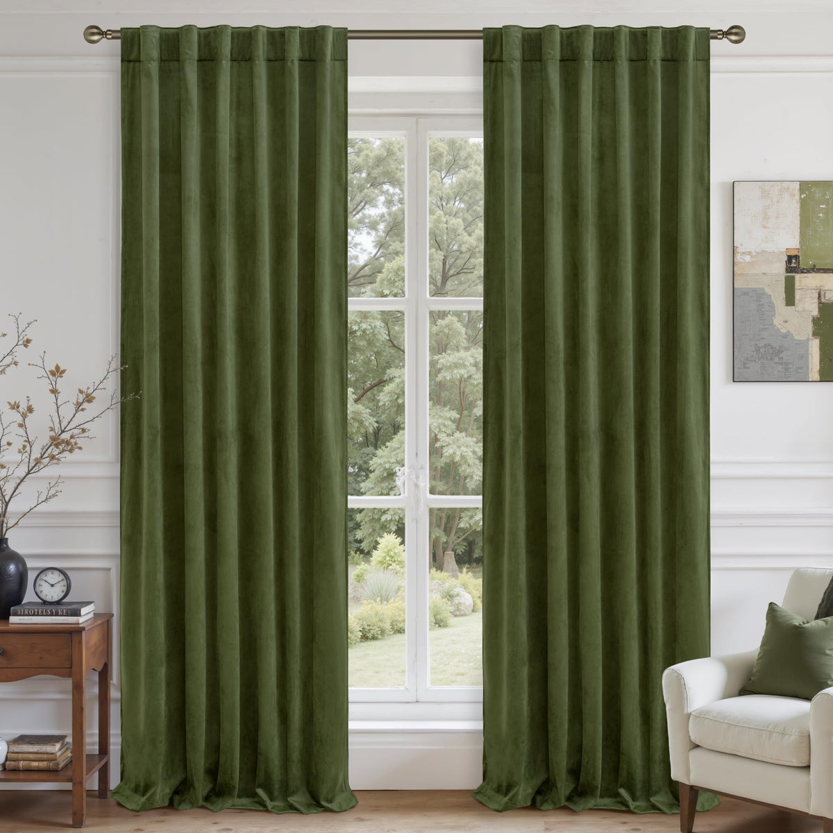 LAMIT Sage Green Velvet Curtains panel 52x84 drape for refined living room ambiance