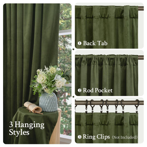 LAMIT Sage Green Velvet Curtains rod-pocket design fits most standard rods
