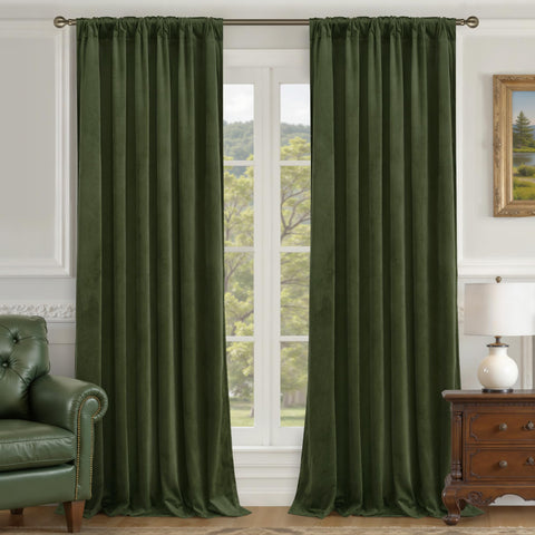 LAMIT olive-green velvet curtains offer soft light filtering for cozy rooms