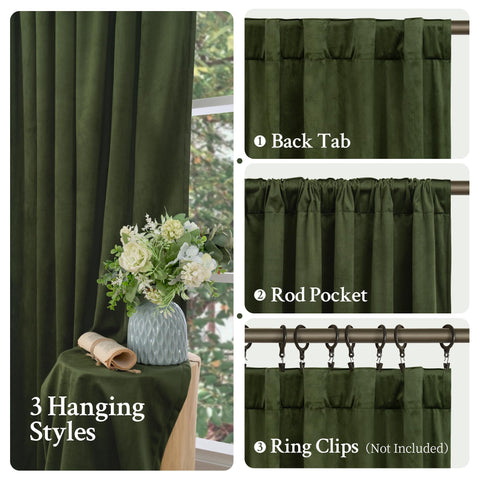 LAMIT olive-green velvet curtains provide privacy with a luxurious dense weave