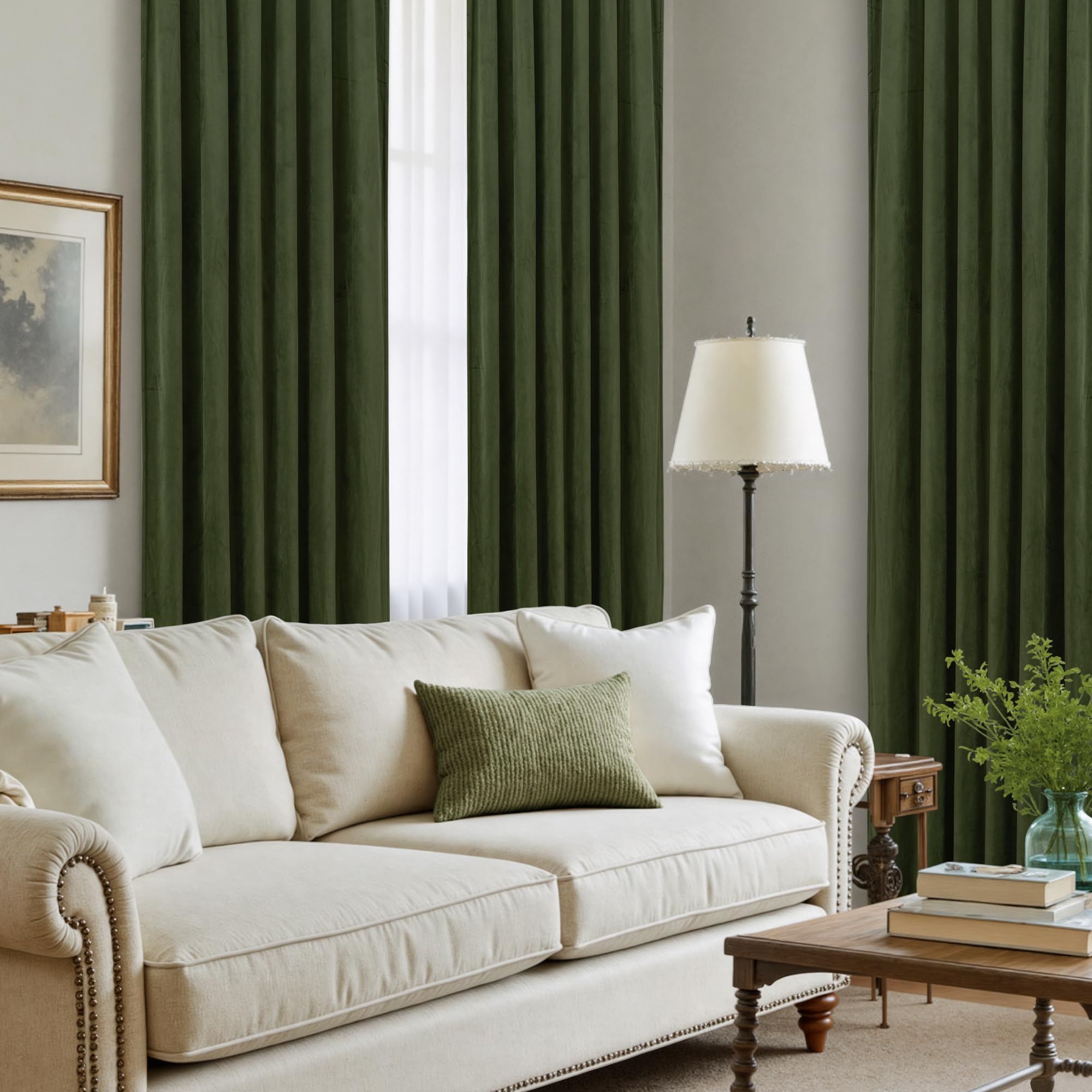 LAMIT olive-green velvet curtains feature thermal insulation for seasonal comfort