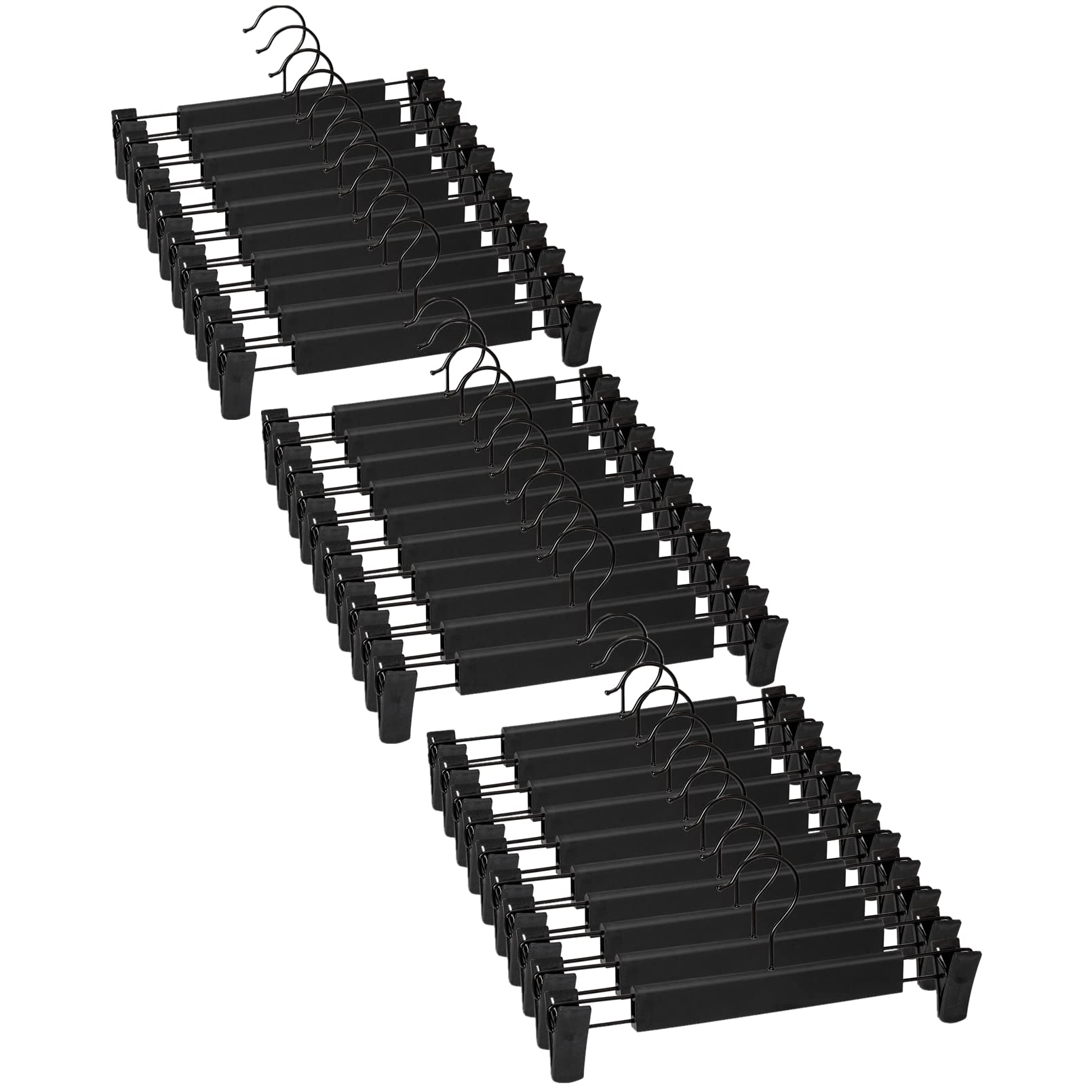 Lamitocs 30-pack hangers with clips securing fabrics securely.