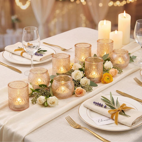 LAMORGIFT mantel and windowsill gold candle holders enhance home décor