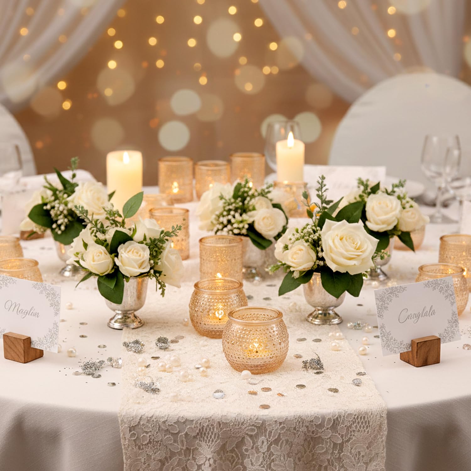 LAMORGIFT raised beaded glass candle holder adds sparkle