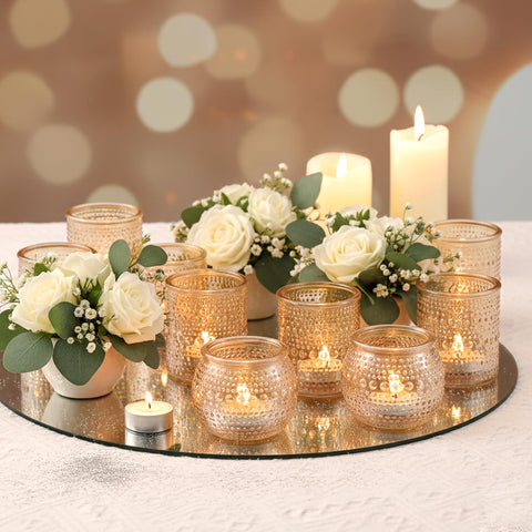 LAMORGIFT textured glass tealight holders catch candlelight beautifully