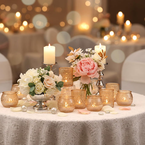 LAMORGIFT vintage-style textured glass tealight holders reflect warmth