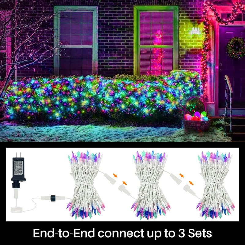 LAMPHOME pastel easter lights demonstrate 3-strand linking for large displays
